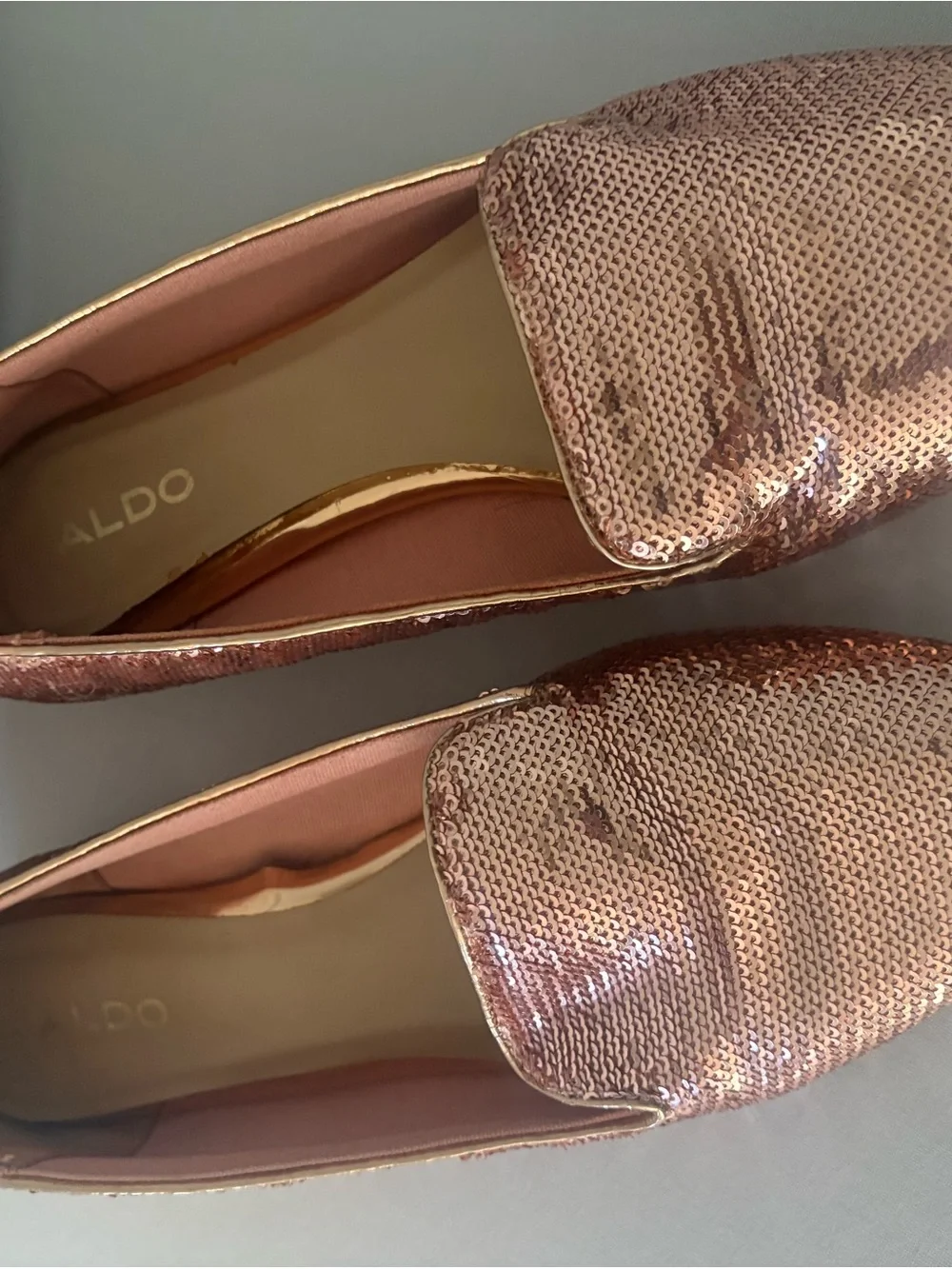 ALDO Rose Gold Sequin Slip-On Loafers